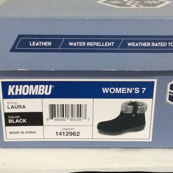 Size 7  Khombu "Laura" Black Ankle Booties - Suede Winter/Snow Boots - Picture 2 of 8